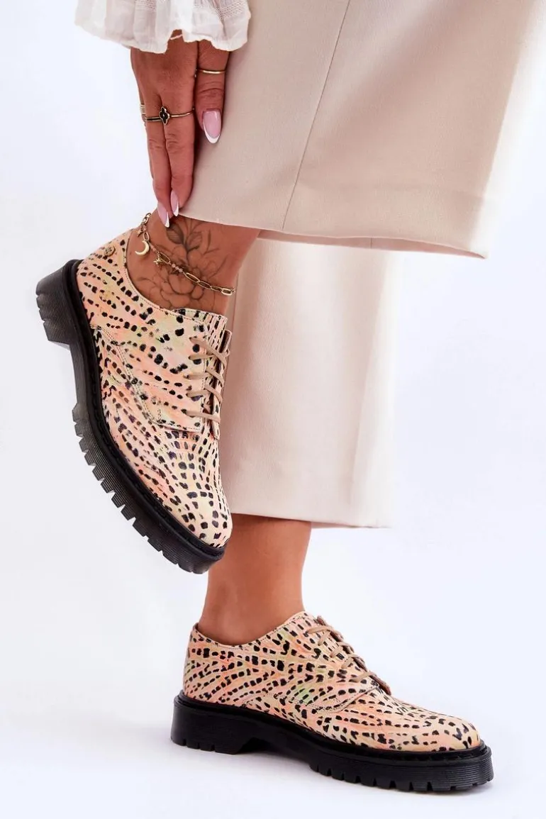 Damskie Skórzane Półbuty Oxfordy Maciejka 04087-18 Pomarańczowo-Czarne