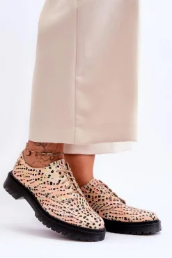 Damskie Skórzane Półbuty Oxfordy Maciejka 04087-18 Pomarańczowo-Czarne