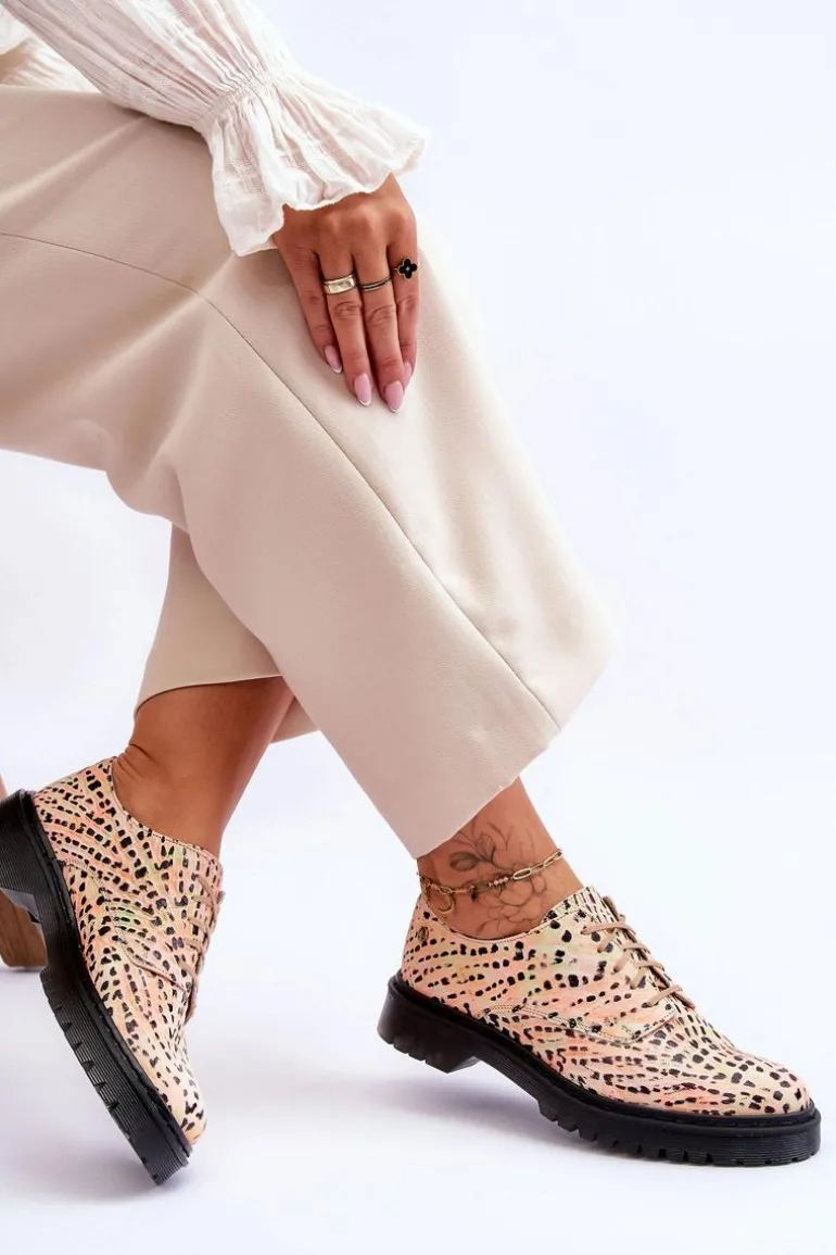 Damskie Skórzane Półbuty Oxfordy Maciejka 04087-18 Pomarańczowo-Czarne