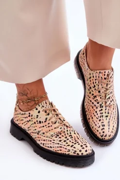 Damskie Skórzane Półbuty Oxfordy Maciejka 04087-18 Pomarańczowo-Czarne