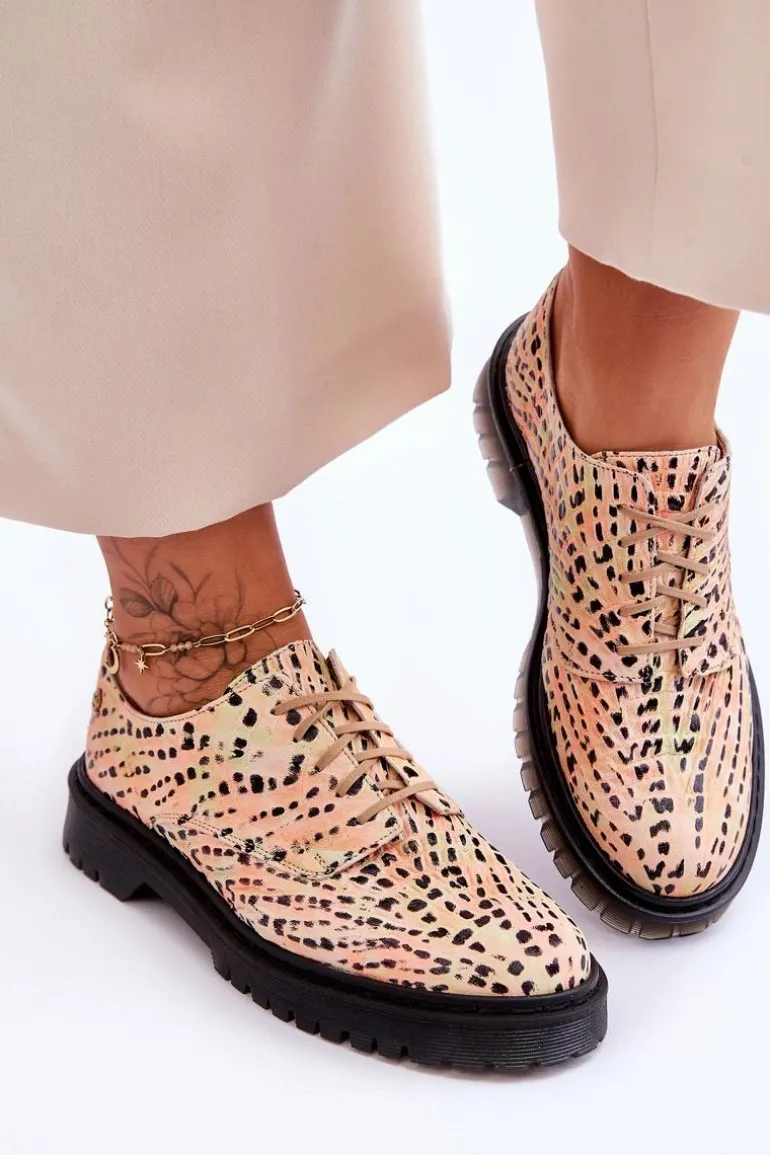 Damskie Skórzane Półbuty Oxfordy Maciejka 04087-18 Pomarańczowo-Czarne