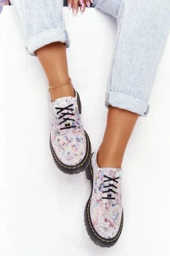 Damskie Skórzane Półbuty Oxfordy Maciejka 04087-38 Białe W Kwiaty