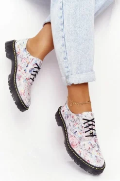 Damskie Skórzane Półbuty Oxfordy Maciejka 04087-38 Białe W Kwiaty