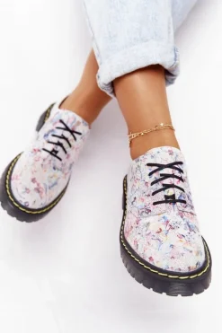Damskie Skórzane Półbuty Oxfordy Maciejka 04087-38 Białe W Kwiaty