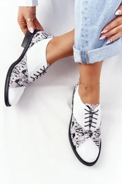 Damskie Skórzane Półbuty Visconi 7439294 Biało-Czarne