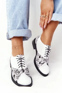 Damskie Skórzane Półbuty Visconi 7439294 Biało-Czarne