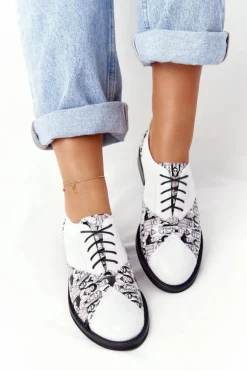 Damskie Skórzane Półbuty Visconi 7439294 Biało-Czarne