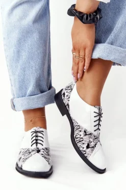 Damskie Skórzane Półbuty Visconi 7439294 Biało-Czarne