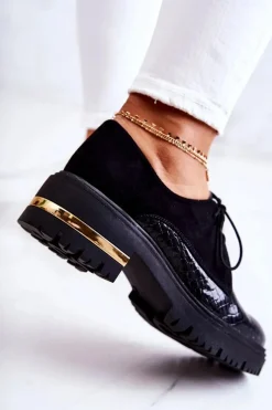 Damskie Skórzane Półbuty Wiązane Czarne Merevin