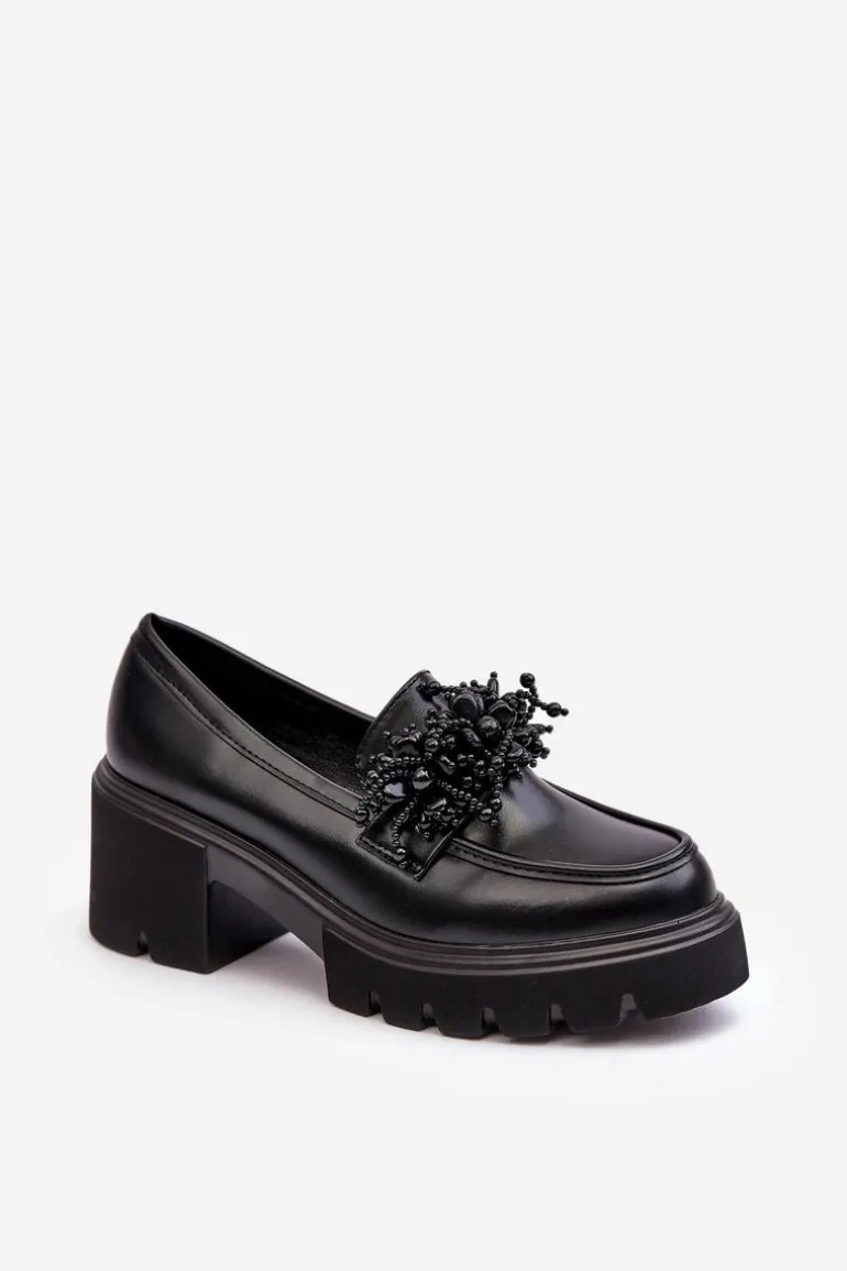 Damskie Skórzane Półbuty Z Ozdobą Czarne Renesma