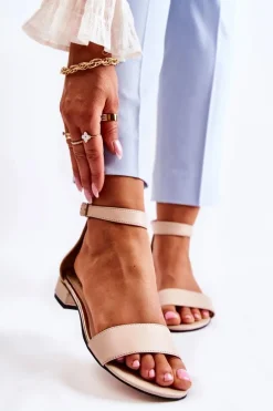 Damskie Skórzane Sandałki Beżowe Shanley