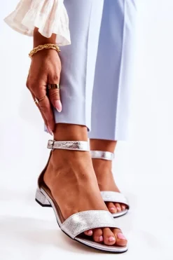 Damskie Skórzane Sandałki Srebrne Shanley