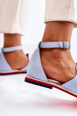 Damskie Skórzane Sandałki Z Ozdobą Niebieskie Nevassa