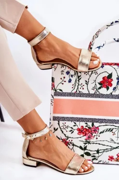 Damskie Skórzane Sandałki Złote Shanley