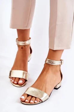 Damskie Skórzane Sandałki Złote Shanley