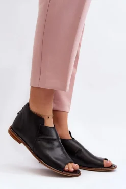 Damskie Skórzane Sandały Laura Messi 2443 Czarne