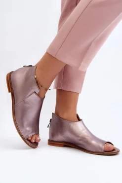 Damskie Skórzane Sandały Laura Messi 2443 Różowe Złoto