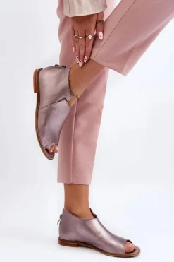 Damskie Skórzane Sandały Laura Messi 2443 Różowe Złoto