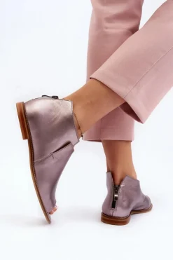 Damskie Skórzane Sandały Laura Messi 2443 Różowe Złoto