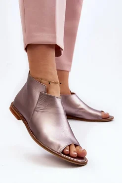 Damskie Skórzane Sandały Laura Messi 2443 Różowe Złoto