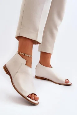 Damskie Skórzane Sandały Laura Messi 2443 Białe