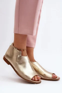 Damskie Skórzane Sandały Laura Messi 2443 Złote