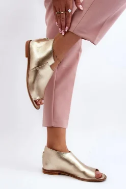 Damskie Skórzane Sandały Laura Messi 2443 Złote