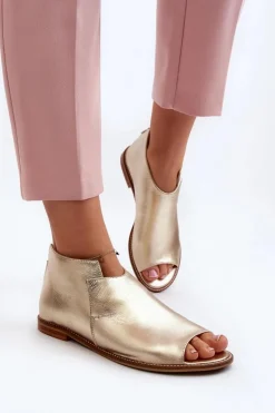 Damskie Skórzane Sandały Laura Messi 2443 Złote