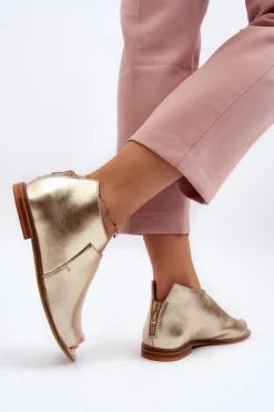 Damskie Skórzane Sandały Laura Messi 2443 Złote