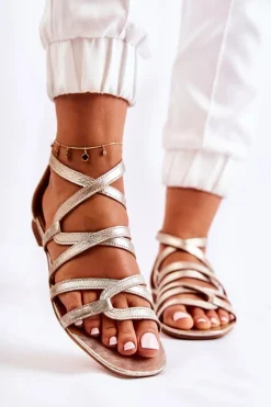 Damskie Skórzane Sandały Maciejka 05523-25 Złote