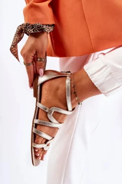 Damskie Skórzane Sandały Maciejka 05523-25 Złote