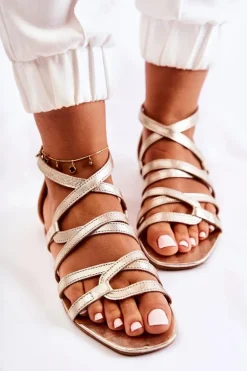 Damskie Skórzane Sandały Maciejka 05523-25 Złote