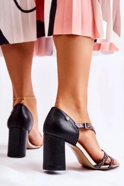 Damskie Skórzane Sandały Na Słupku Maciejka 05592-01 Czarne