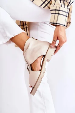 Damskie Skórzane Sandały Na Suwak Nicole 2748 Beżowe