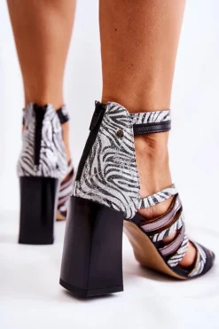 Damskie Skórzane Sandały Na Masywnym Słupku Maciejka 05514-03 Szare