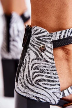 Damskie Skórzane Sandały Na Masywnym Słupku Maciejka 05514-03 Szare