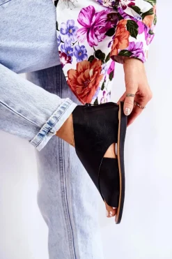 Damskie Skórzane Sandały Na Szeroką Stopę Czarne Catalise