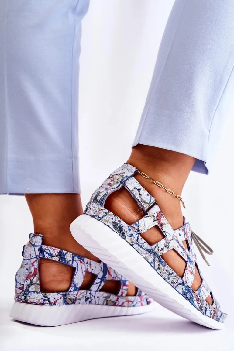 Damskie Skórzane Sandały Na Rzep 05375-06 Niebieskie