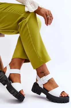 Damskie Skórzane Sandały Na Płaskim Obcasie Białe Dean