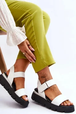 Damskie Skórzane Sandały Na Platformie Białe Katte