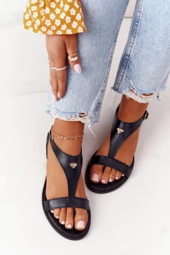 Damskie Skórzane Sandały Nicole 2648 Czarne