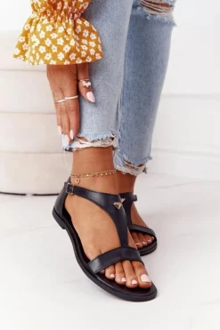 Damskie Skórzane Sandały Nicole 2648 Czarne