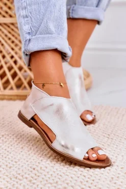 Damskie Skórzane Sandały Nicole 2622 Białe Metaliczne