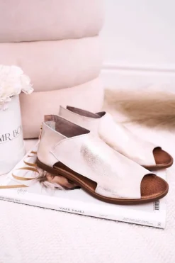 Damskie Skórzane Sandały Nicole 2622 Białe Metaliczne