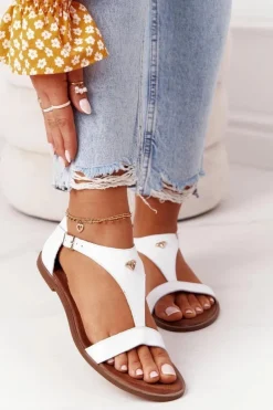 Damskie Skórzane Sandały Nicole 2648 Białe