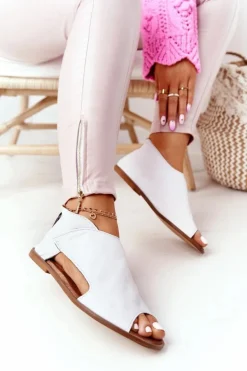 Damskie Skórzane Sandały Nicole 2622 Białe