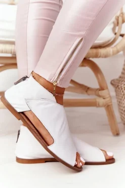 Damskie Skórzane Sandały Nicole 2622 Białe