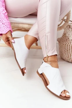 Damskie Skórzane Sandały Nicole 2622 Białe
