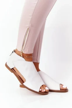 Damskie Skórzane Sandały Nicole 2622 Białe