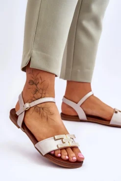 Damskie Skórzane Sandały S.Barski KV-5541-37 Beżowe